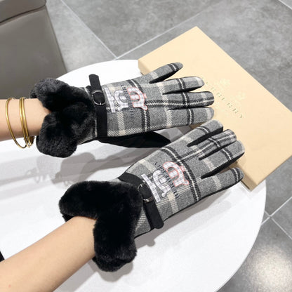 GLOVES IN BLACK WOOL AND RABBIT FUR 129715