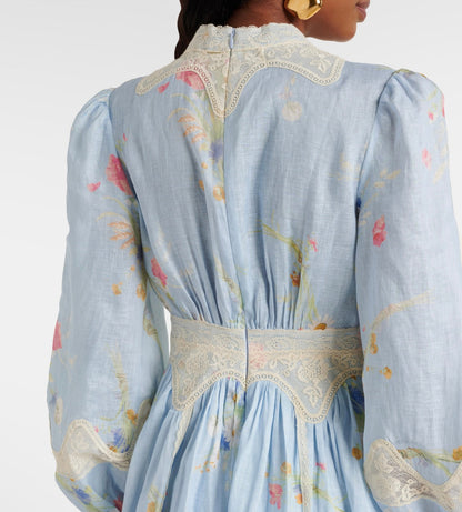 LONG-SLEEVE BLUE FLORAL DRESS