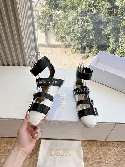 PUNK BALLET FLAT IN WHITE MIX BLACK CALFSKIN