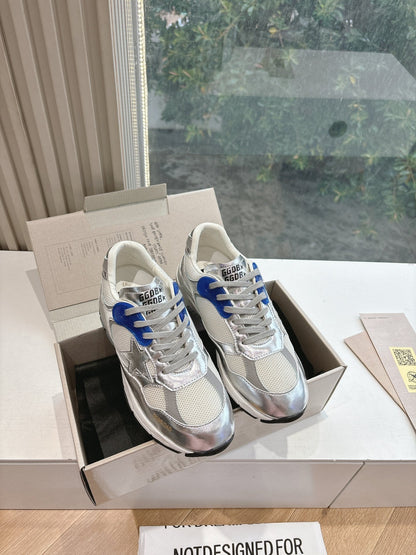 DAD-STAR SNEAKERS IN WHITE MESH SILVER CALFSKIN BLUE EYELETS