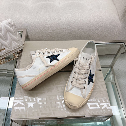 V-STAR SNEAKERS WHITE CALFSKIN WITH BLACK GLITTER STAR