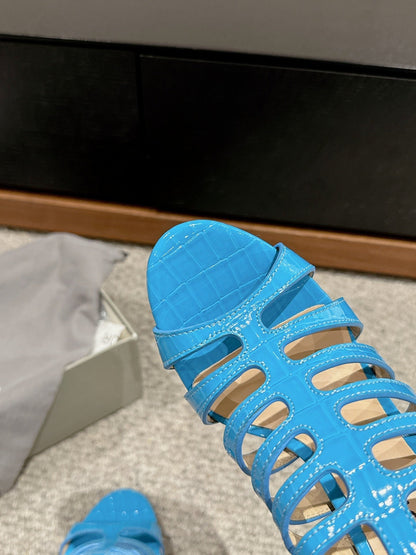 HIGH SANDAL 10 CM IN AZURE BLUE CALFSKIN
