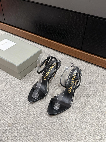 PADLOCK POINTY NAKED SANDAL 85 MM IN BLACK CALFSKIN