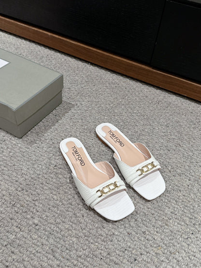 WHITNEY SLIDE IN WHITE CROCODILE LEATHER