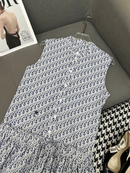 DIOR SLEEVELESS PRINTED DENIM DRESS 269128