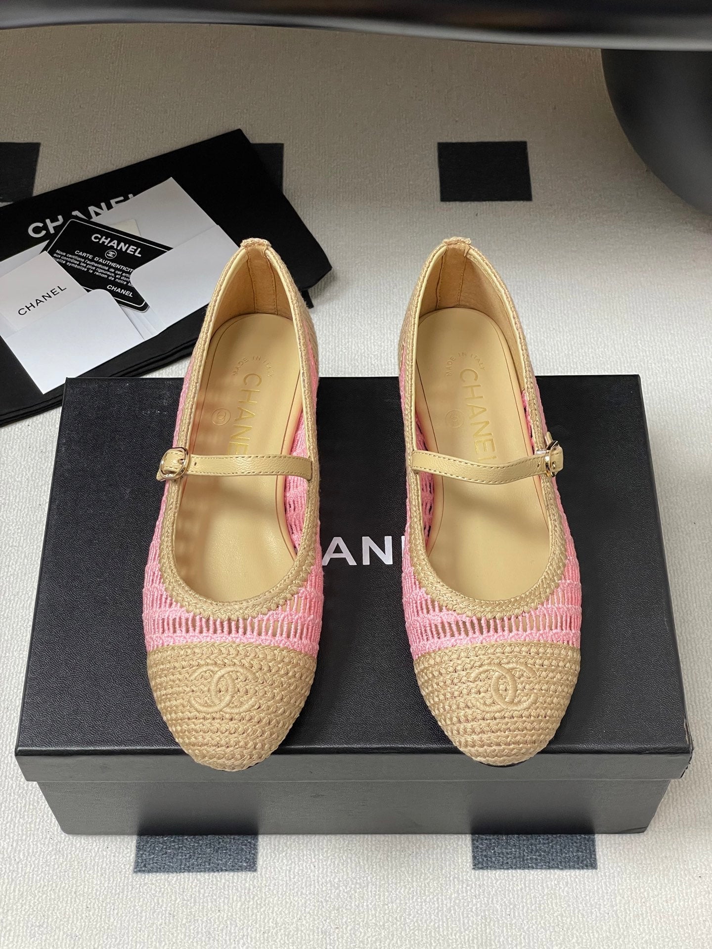 BALLET MARY JANE 10MM IN NATURAL BEIGE AND PINK RAFFIA