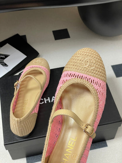 BALLET MARY JANE 10MM IN NATURAL BEIGE AND PINK RAFFIA