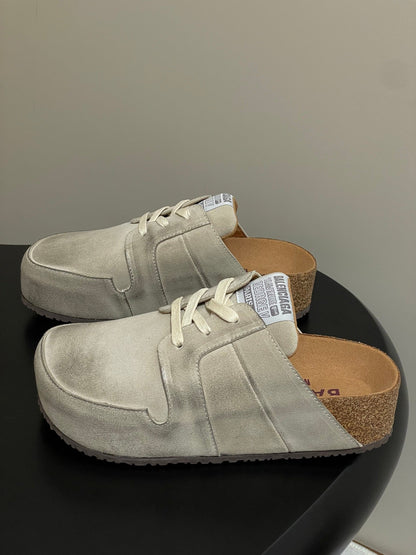 BALENCIAGA 25S MULES BIRKENSTOCK IN CREAM BEIGE SUEDE