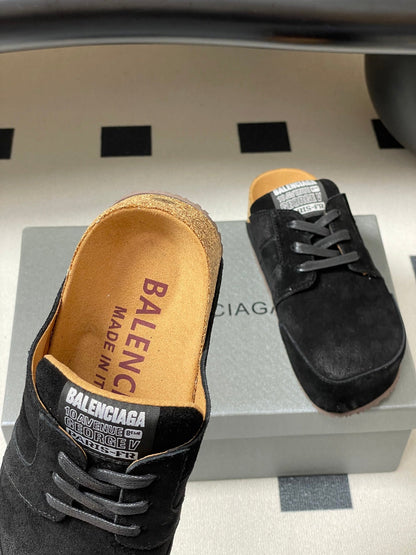 BALENCIAGA 25S MULES BIRKENSTOCK IN BLACK SUEDE