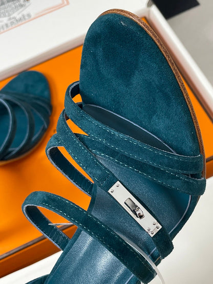 HM 25S HIGH-HEEL SANDAL 105 MM IN DARK BLUE SUEDE