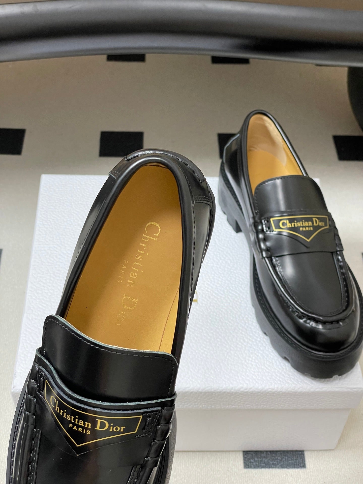 DIOR 25S BOY PLATFORM LOAFERS IN BLACK LAMBSKIN
