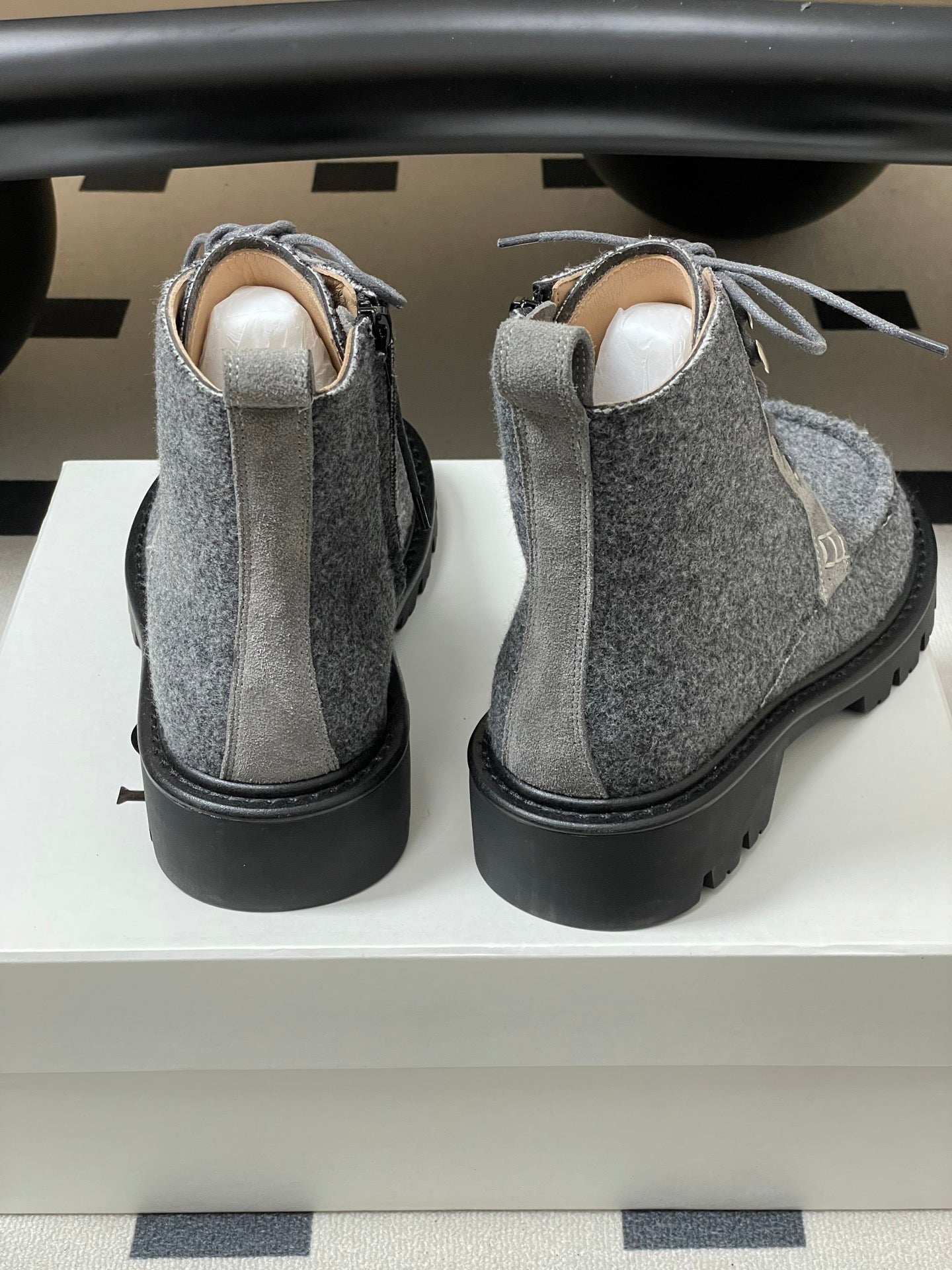 LOEWE 26S ANKLE BOOTS IN GRAY FABRIC