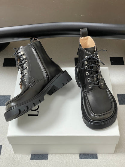 LOEWE 26S ANKLE BOOTS IN DARK OLIVE GRAY CALFSKIN