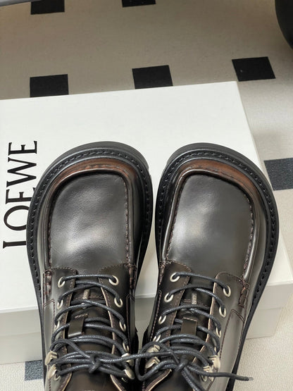 LOEWE 26S ANKLE BOOTS IN DARK BROWN CALFSKIN