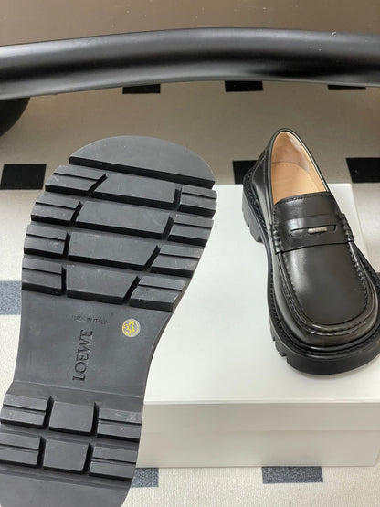 LOEWE 26S LOAFER IN DARK OLIVE GRAY CALFSKIN