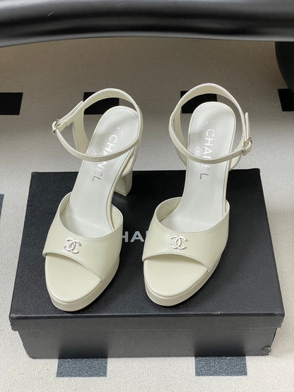 CHANEL 26S HIGH HEEL SANDALS 120 MM IN CREAM WHITE LAMBSKIN