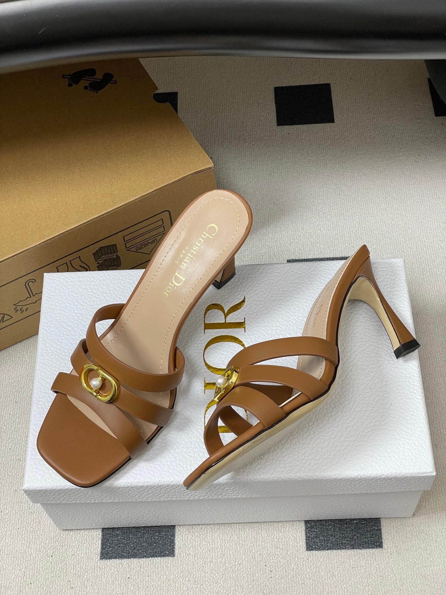 DIOR 26S HIGH HEEL SANDALS 80 MM IN BROWN CALFSKIN