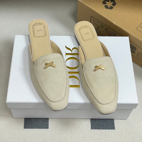 DIOR 26S MULES IN BEIGE SUEDE WITH BOW