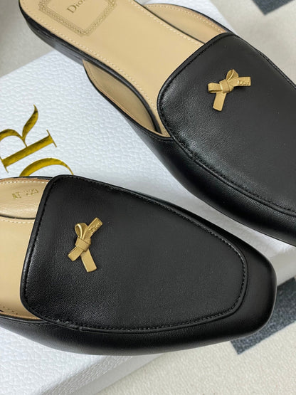 DIOR 26S MULES IN BLACK CALFSKIN WITH BOW