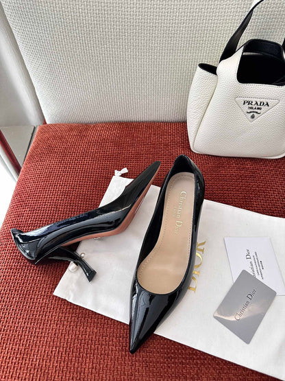 DIOR TRIBALES HIGH HEELS 80 MM 25S IN BLACK GLOSSY LEATHER
