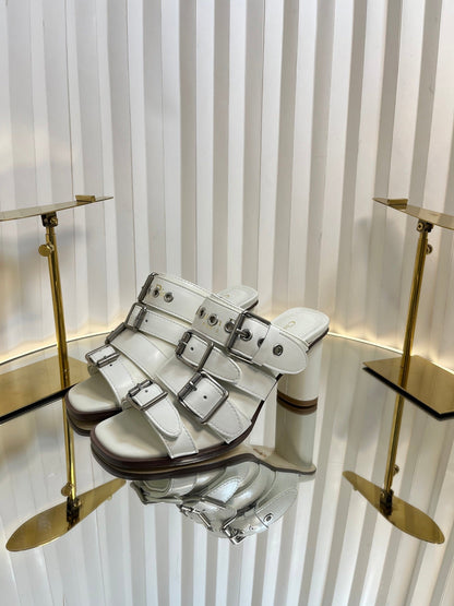 PUNK HEEL SLIDES 25S 80MM IN WHITE CALFSKIN