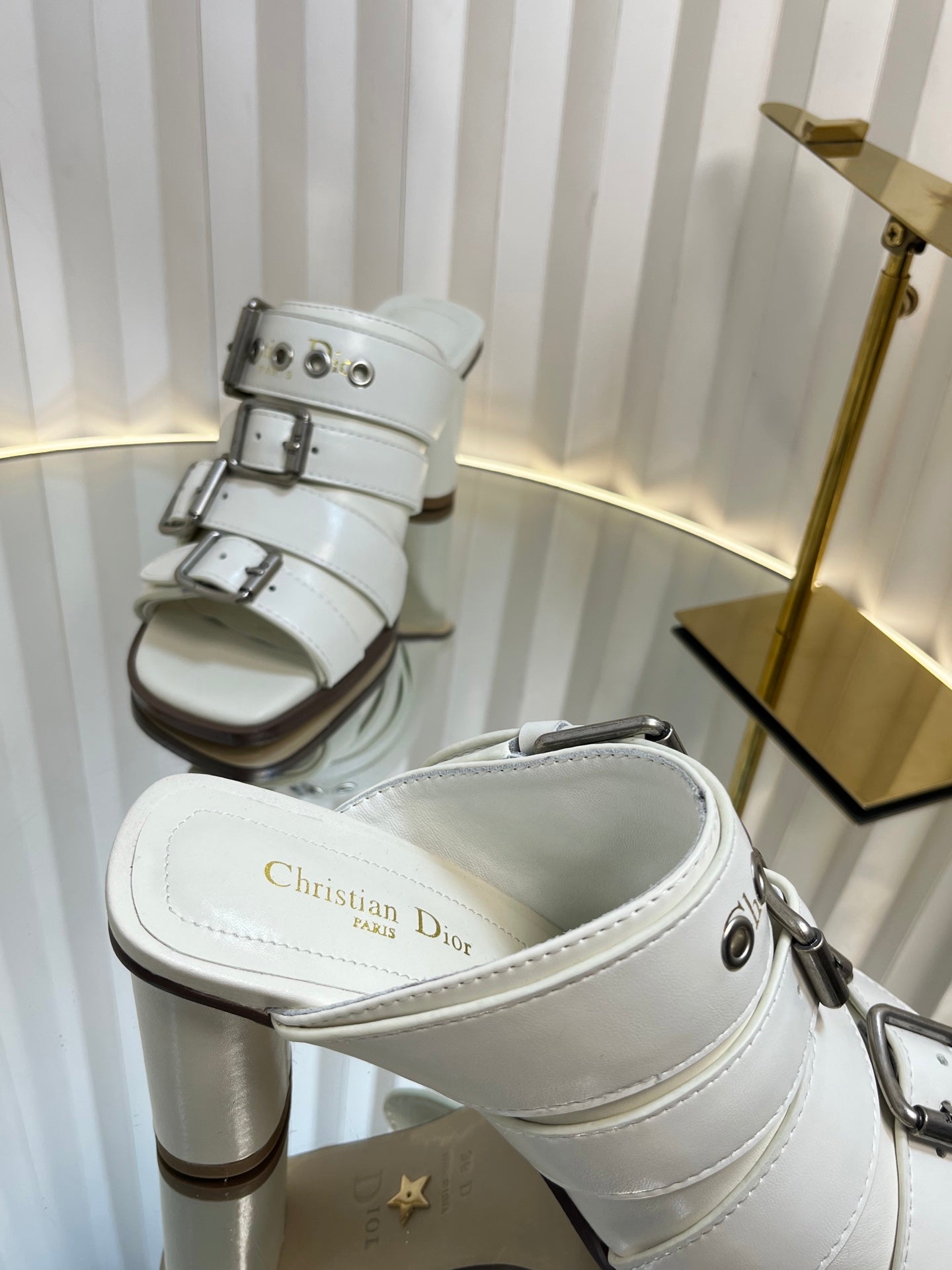 PUNK HEEL SLIDES 25S 80MM IN WHITE CALFSKIN