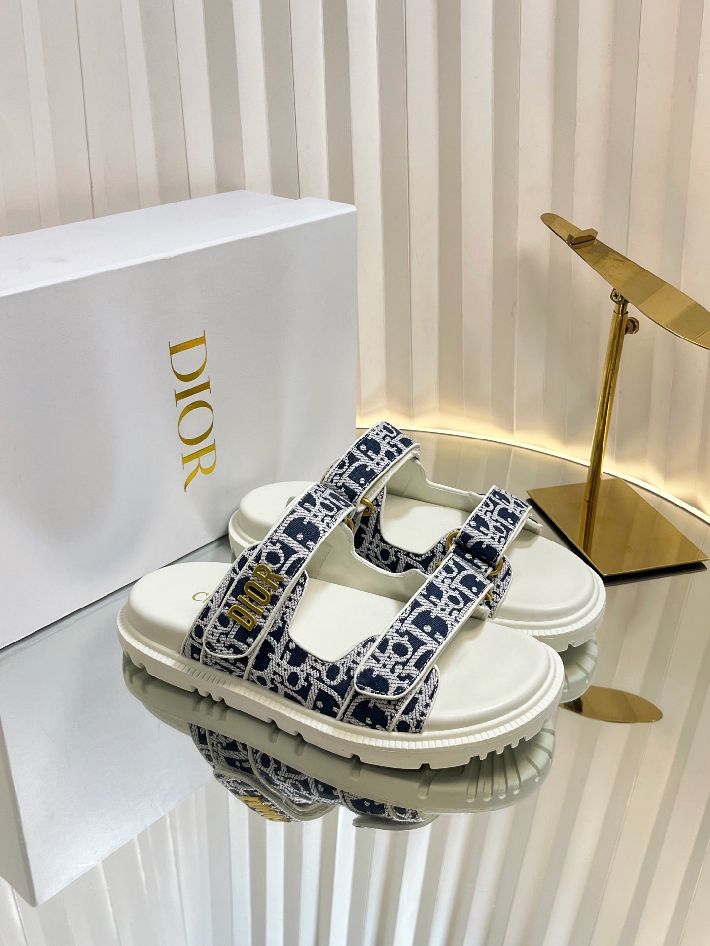DIORACT SLIDES 25MM IN NAVY BLUE TWEED