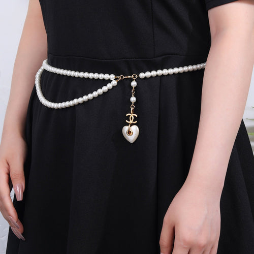 CHANEL 25S CHAIN BELT IN WHITE PEARL 614404