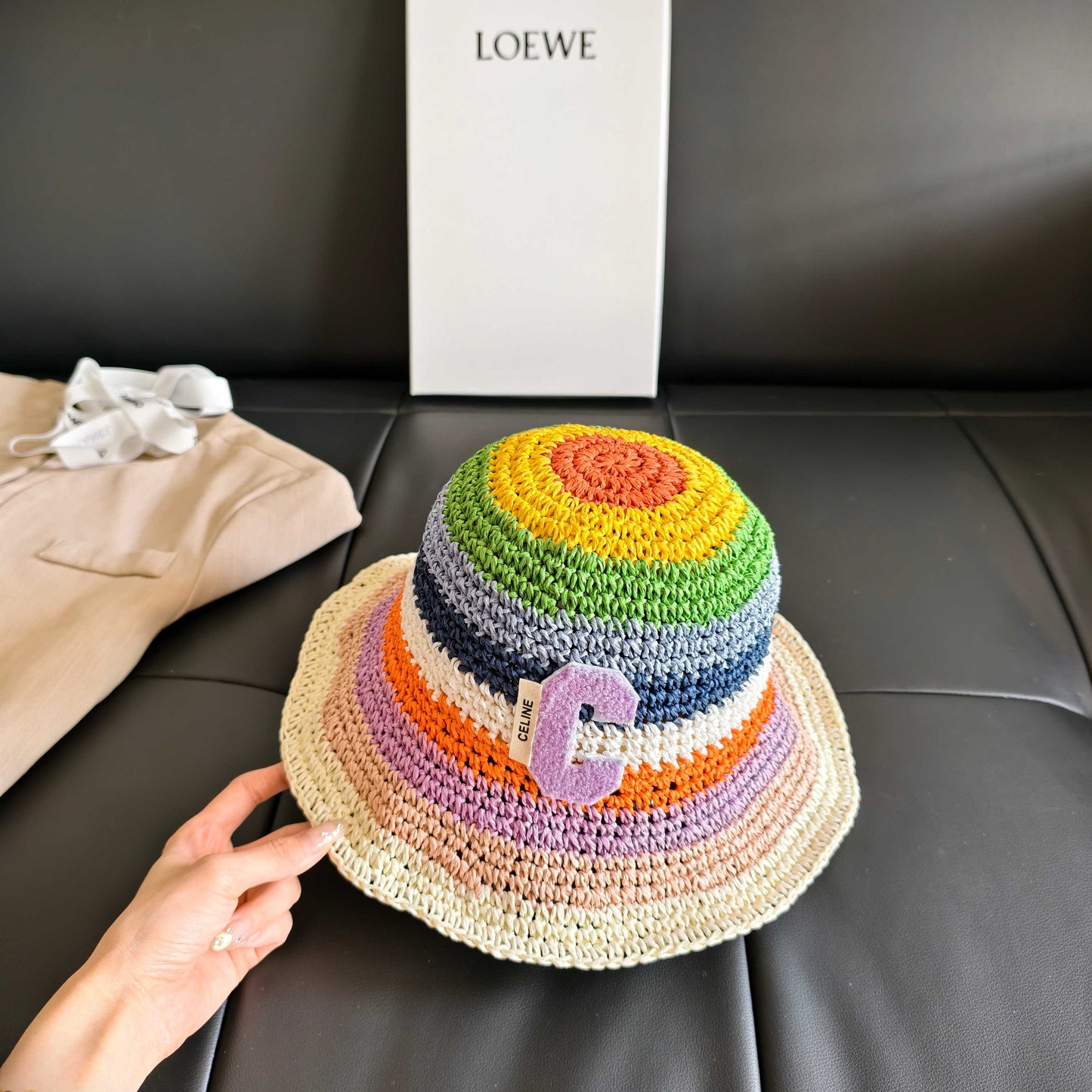 CELINE 26S RAINBOW WOVEN BUCKET HAT STYLE 6