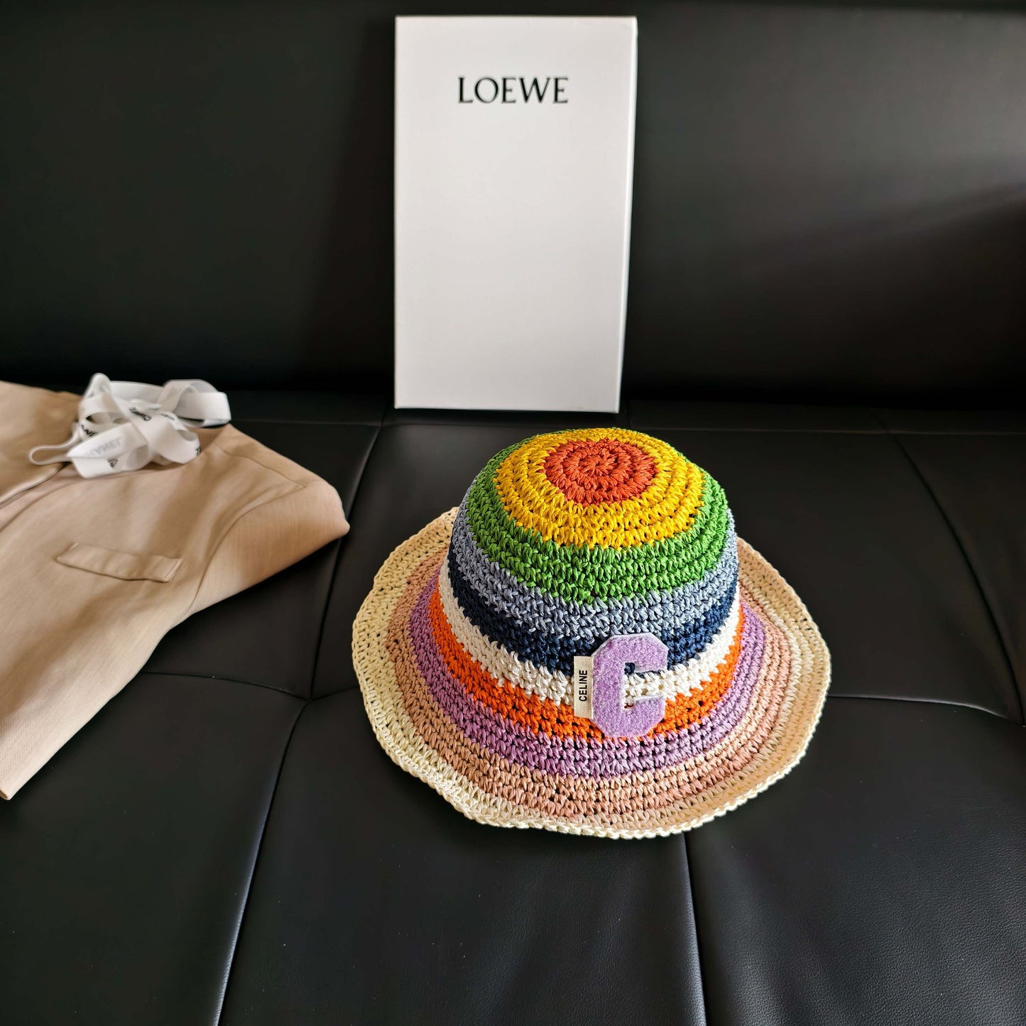 CELINE 26S RAINBOW WOVEN BUCKET HAT STYLE 6
