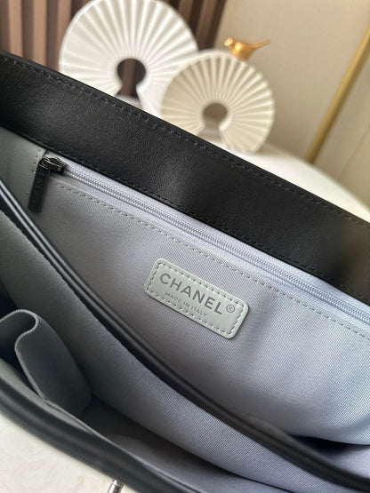 CHANEL 25S SHOULDER BAG 34 IN BLACK CALFSKIN