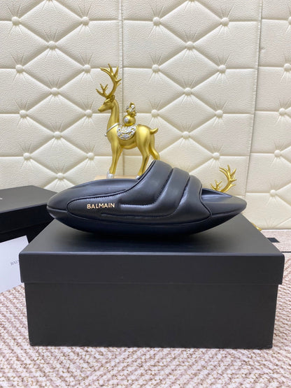 BALMAIN 25S BALMAIN MULES IN BLACK FULL CALFSKIN