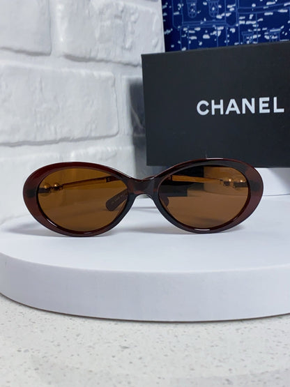 OVAL SUNGLASSES 640342 IN BROWN CLEAR ACETATE METAL FRAME