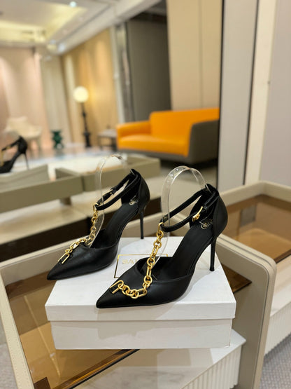 BALMAIN 25S SYNC STILETTOS WITH POINTED TOE 95MM IN BLACK CALFSKIN