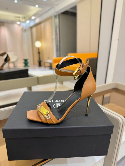 BALMAIN 25S HIGH HEELS 95MM IN BROWN CALFSKIN