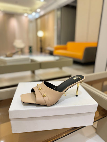 BALMAIN 26S HEELED SANDALS 70 MM IN BEIGE CALFSKIN