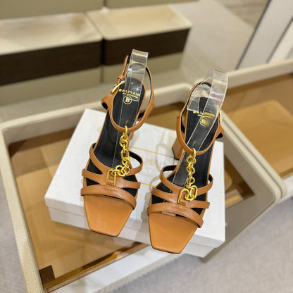 BALMAIN 26S HEELED SANDALS 105 MM IN BROWN LAMBSKIN