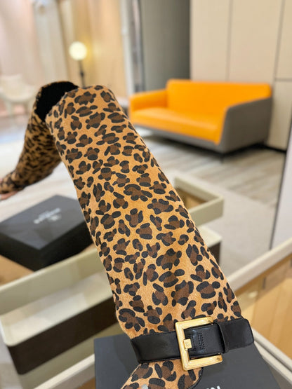 BALMAIN 26S KNEE-HIGH BOOTS 100 MM IN LEOPARD PRINT PONY HAIR