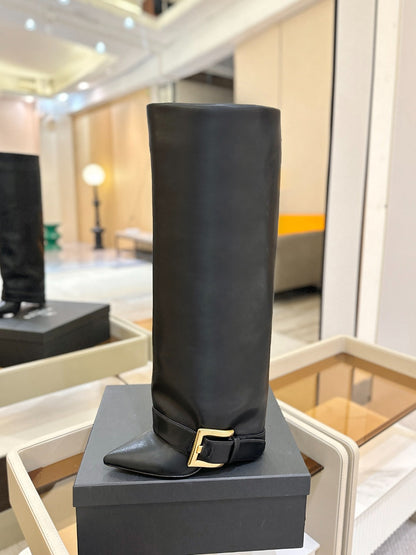 BALMAIN 26S KNEE-HIGH BOOTS 100 MM IN BLACK CALFSKIN