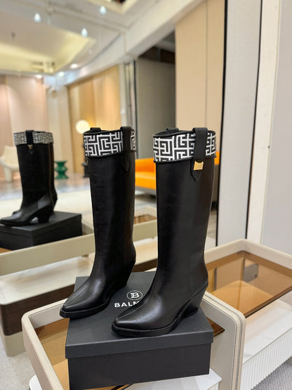 BALMAIN 26S HIGH BOOTS 65 MM IN BLACK CALFSKIN