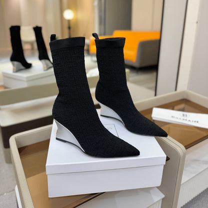 BALMAIN 26S BOOT 75 MM IN BLACK FLYKNIT