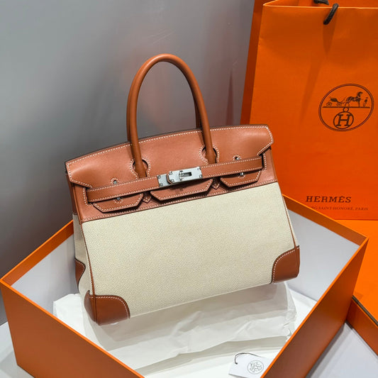 HM BIRKIN 30CM IN VEAU BARENIA SWIFT CALFSKIN ERCU TOILE CANVAS
