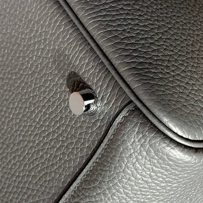 HERMES 25S MEDIUM LINDY 26 IN CHARCOAL GRAY CALFSKIN SILVER HARDWARE