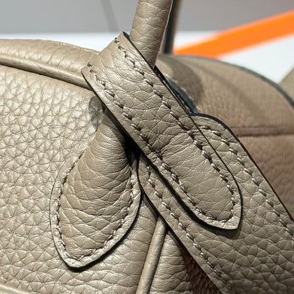 HERMES 25S MINI LINDY 19 IN ETOUPE EPSOM CALFSKIN SILVER HARDWARE