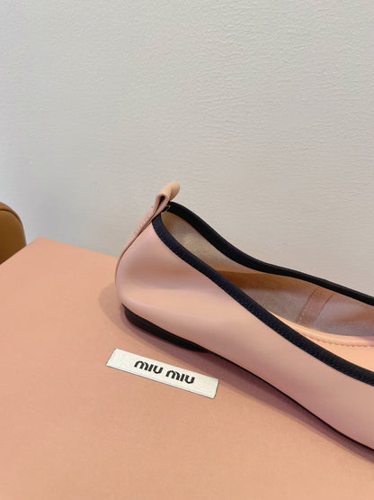 MIUMIU 26S BALLET FLATS IN LIGHT PINK CALFSKIN WITH BOW