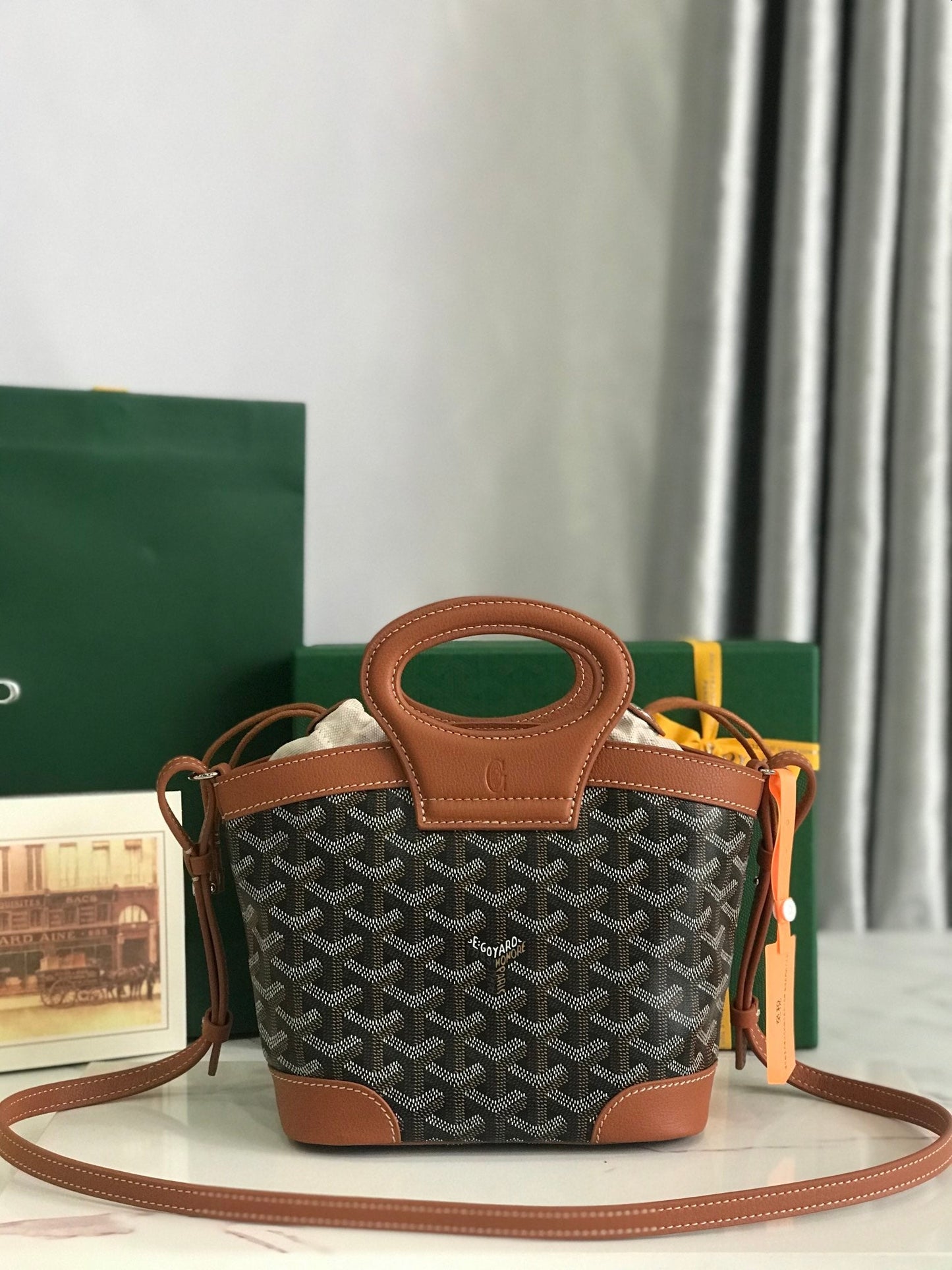 GOYA 26S BELUGA MINI BAG 23MM IN BROWN GOYARDINE CANVAS AND CALFSKIN