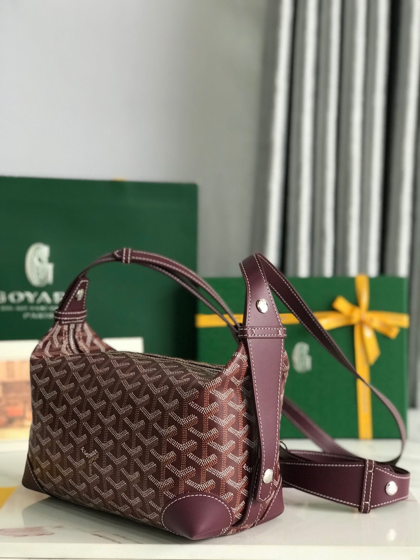 GOYA 26S BOEING 25MM IN BURGUNDY RED GOYARDINE CANVAS AND CALFSKIN
