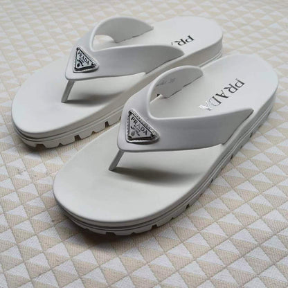 PRADA 26S FLIP FLOPS IN WHITE CALFSKIN WITH LOGO