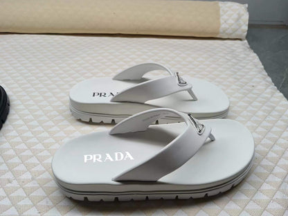 PRADA 26S FLIP FLOPS IN WHITE CALFSKIN WITH LOGO