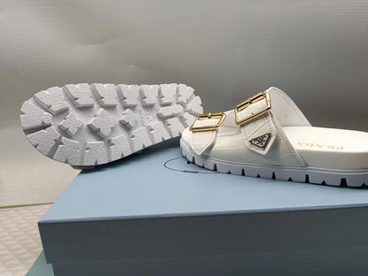PRADA 26S STRAP SLIDES IN IVORY WHITE CROC EMBOSSED CALFSKIN GOLD HARDWARE